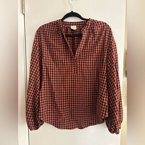 Women's Red and Black Checkered Long-Sleeve Pullover Top-LIKE NEW